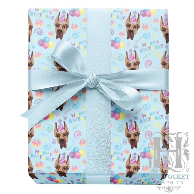 Great Dane Birthday Gift Wrapping Paper Blue (Creator Uploaded)