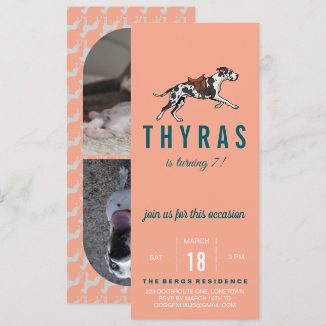 Great Dane Birthday Invitation with Photo (Front/Back)