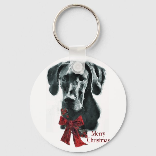 Great Dane Black Christmas Gifts Key Ring (Front)