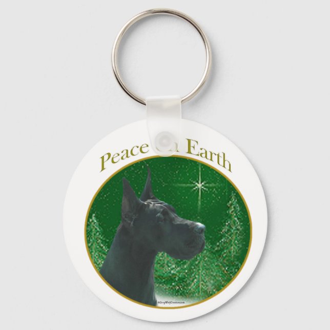 Great Dane (black) Peace Key Ring (Front)