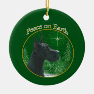 Great Dane (black) Peace Keychain Ceramic Ornament