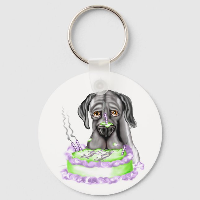 Great Dane Black UC Birthday Cake Key Ring (Front)