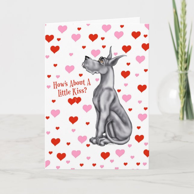 Great Dane Black Valentine's Day Kiss Holiday Card (Front)