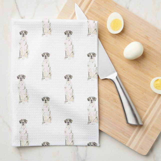 Great Dane (Black White Harlequin) Tea Towel (Quarter Fold)