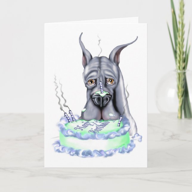 Great Dane Blue Birthday Cake Face Card (Front)