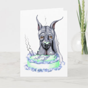 Great Dane Blue Birthday Cake Face Card
