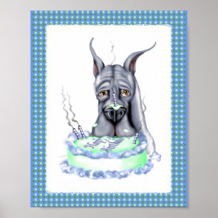 Great Dane Blue Birthday Cake Face Poster