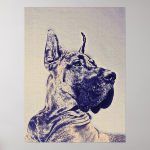 great dane- blue sketch poster