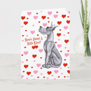 Great Dane Blue Valentine's Day Kiss Holiday Card