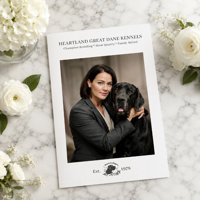 Great Dane Breeder Photo & Contact, QR code, logo Card (Creator Uploaded)