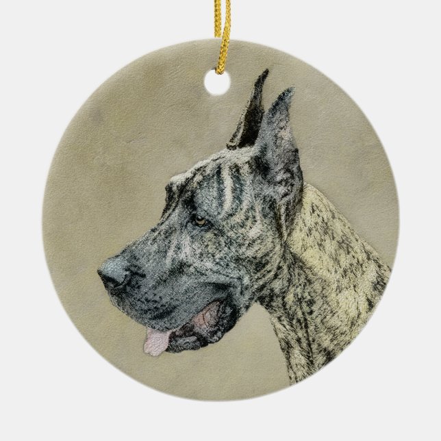 Great Dane (Brindle) Painting - Original Dog Art Ceramic Ornament (Front)
