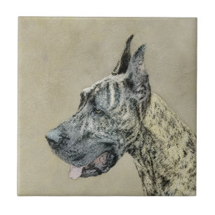 Great Dane (Brindle) Painting - Original Dog Art Ceramic Tile