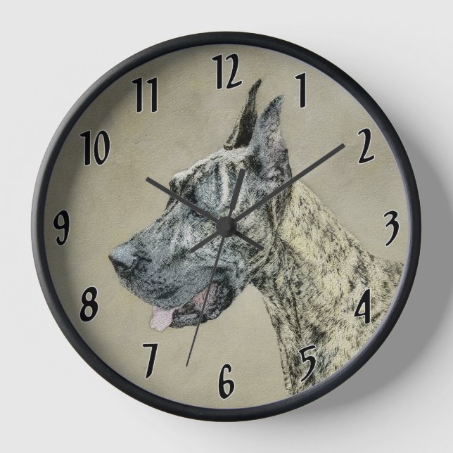 Great Dane (Brindle) Painting - Original Dog Art Clock (Front)