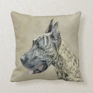 Great Dane (Brindle) Painting - Original Dog Art Cushion