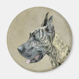 Great Dane (Brindle) Painting - Original Dog Art Magnet