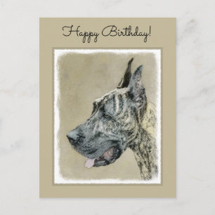 Great Dane (Brindle) Painting - Original Dog Art Postcard