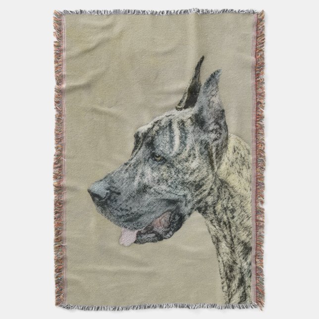 Great Dane (Brindle) Painting - Original Dog Art Throw Blanket (Front Vertical)
