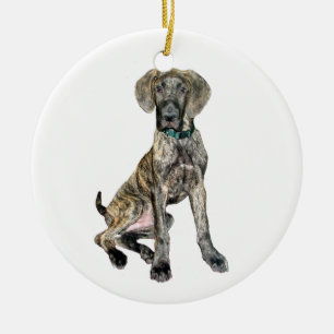 Great Dane Brindle Puppy Ceramic Tree Decoration