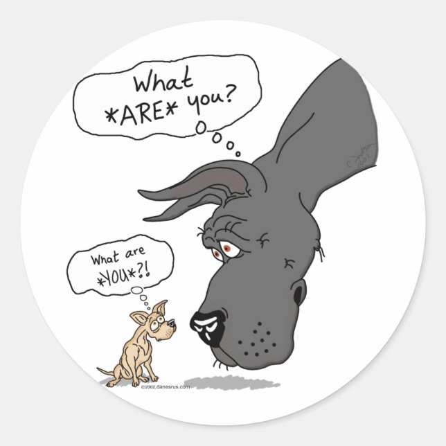 Great Dane & Chihuahua Black Classic Round Sticker (Front)
