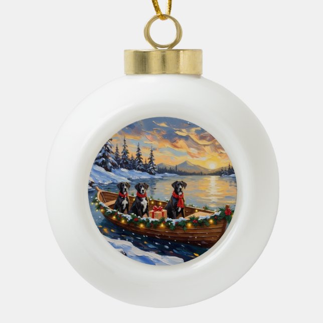Great Dane Christmas Boat Holiday Ceramic Ball Christmas Ornament (Front)