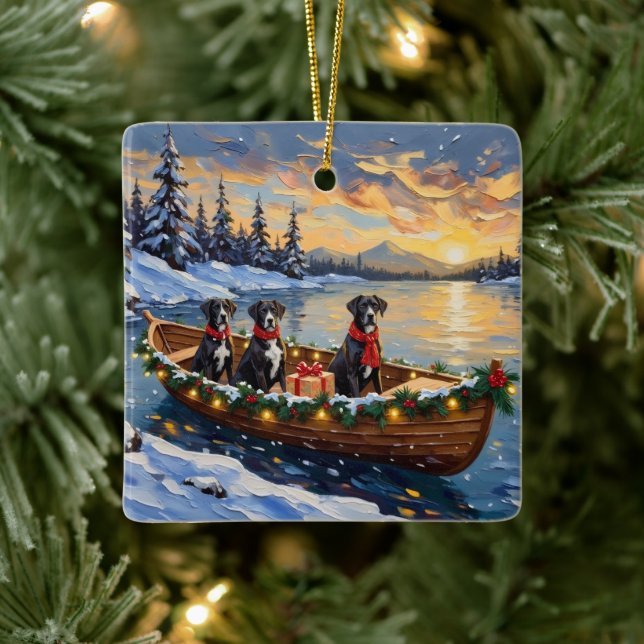 Great Dane Christmas Boat Holiday Ceramic Ornament (Tree)