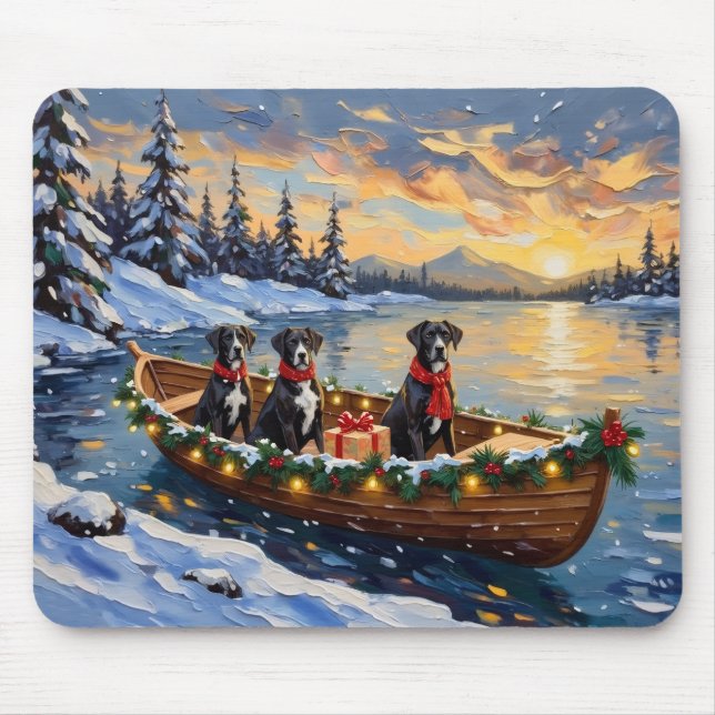 Great Dane Christmas Boat Holiday Mouse Pad (Front)