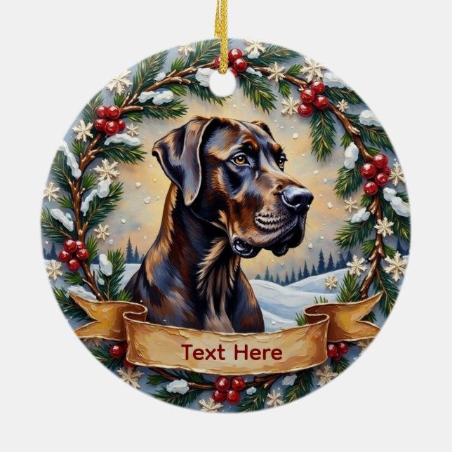 Great Dane Christmas Ceramic Ornament (Back)