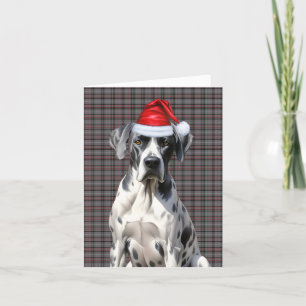 Great Dane Christmas Dog Red Grey Plaid Christmas Holiday Card