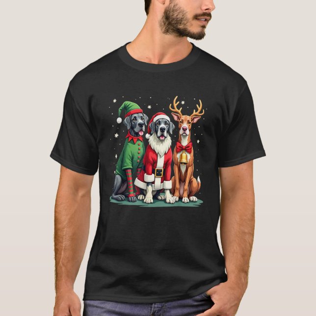 Great Dane Christmas Dogs Funny Santa Reindeer Elf T-Shirt (Front)
