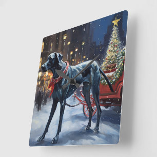 Great Dane Christmas Festive Season  Square Wall Clock