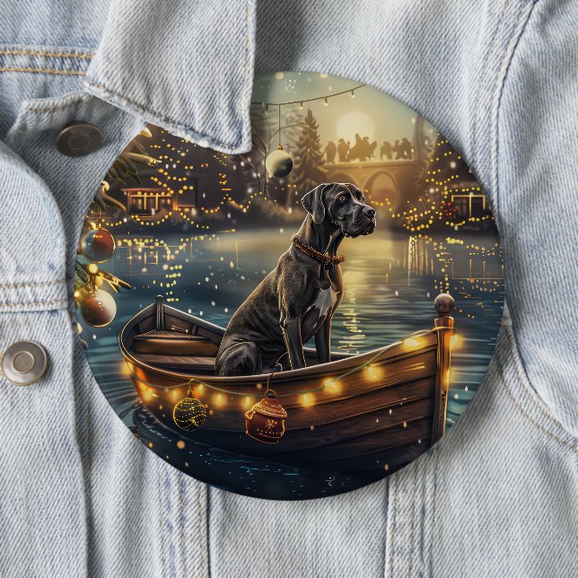 Great Dane Christmas Festive Voyage 6 Cm Round Badge (In Situ)