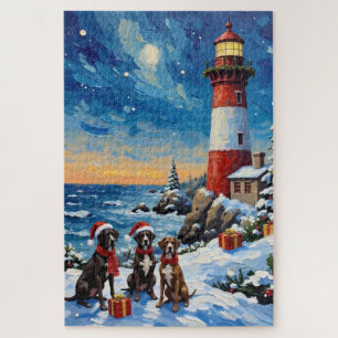 Great Dane Christmas Lighthouse Holiday Jigsaw Puzzle