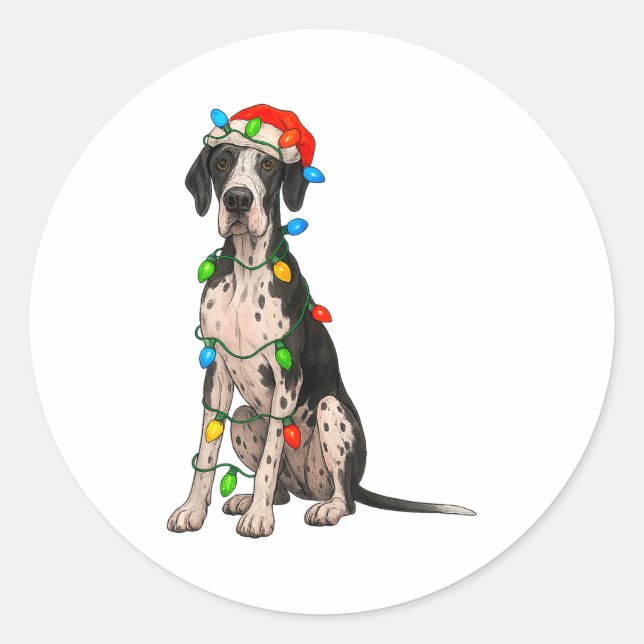 Great Dane Christmas Lights Dog Lover Xmas Pajama  Classic Round Sticker (Front)