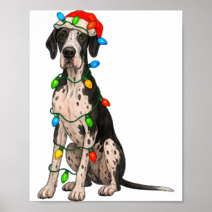 Great Dane Christmas Lights Dog Lover Xmas Pajama  Poster