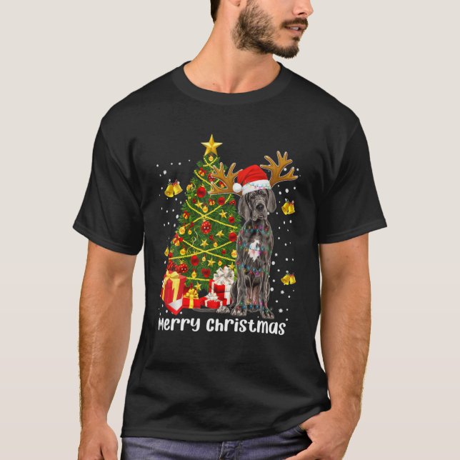 Great Dane Christmas Lights Tree Santa Xmas Pajama T-Shirt (Front)