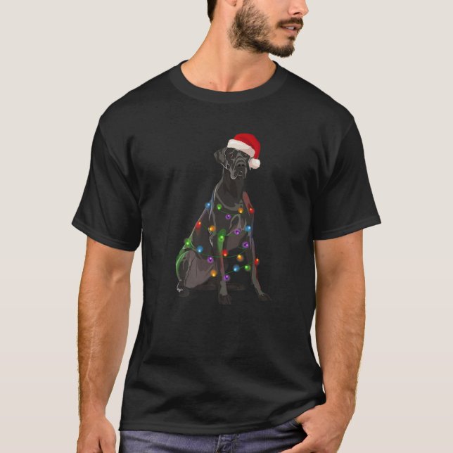 Great Dane Christmas Lights Xmas Dog Lover Santa H T-Shirt (Front)