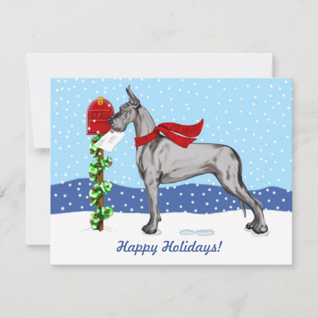 Great Dane Christmas Mail Black Invitation (Front)