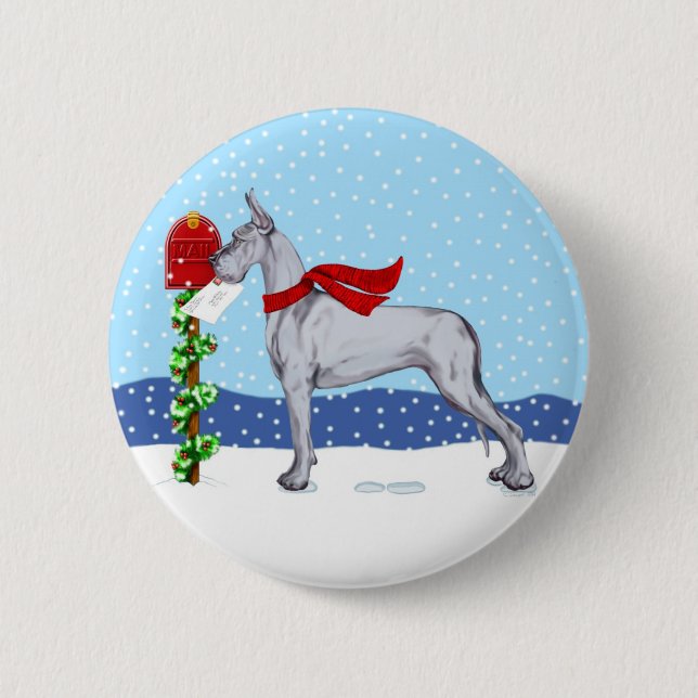 Great Dane Christmas Mail Blue 6 Cm Round Badge (Front)