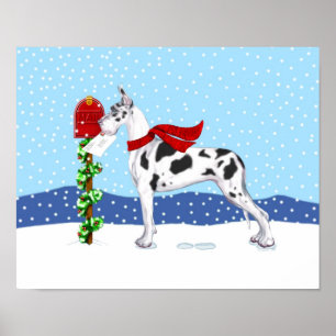 Great Dane Christmas Mail Harlequin Poster