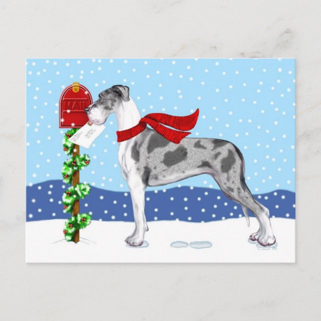 Great Dane Christmas Mail Merle UC Holiday Postcard (Front)