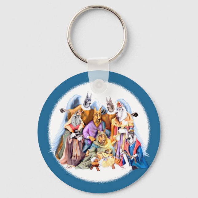 Great Dane Christmas Nativity Key Ring (Front)