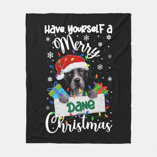 Great Dane Christmas Party Great Dane Xmas Gifts Fleece Blanket (Front)