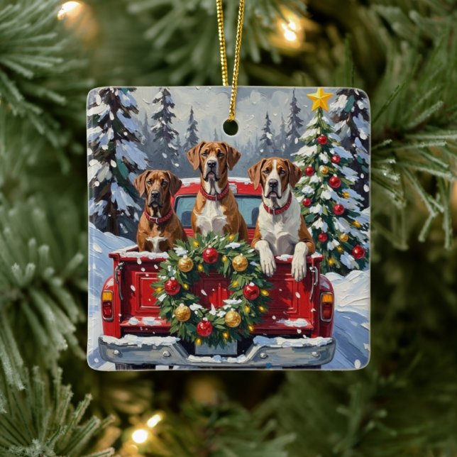 Great Dane Christmas Red Truck Holiday Ceramic Ornament (Tree)