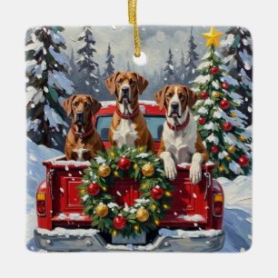 Great Dane Christmas Red Truck Holiday Ceramic Ornament