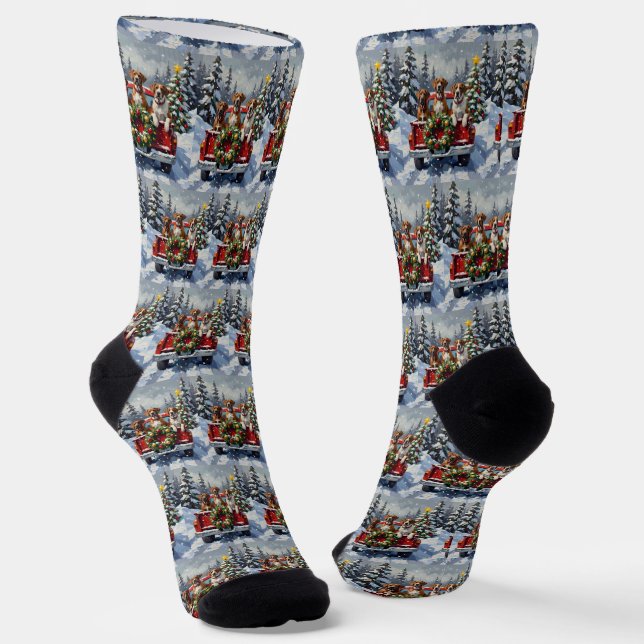 Great Dane Christmas Red Truck Holiday Socks (Angled)