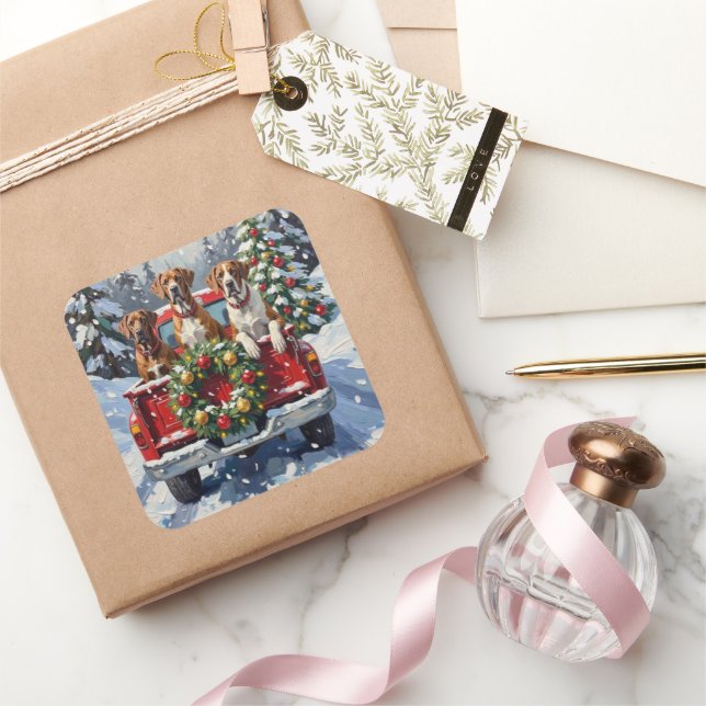 Great Dane Christmas Red Truck Holiday Square Sticker (Gifting)