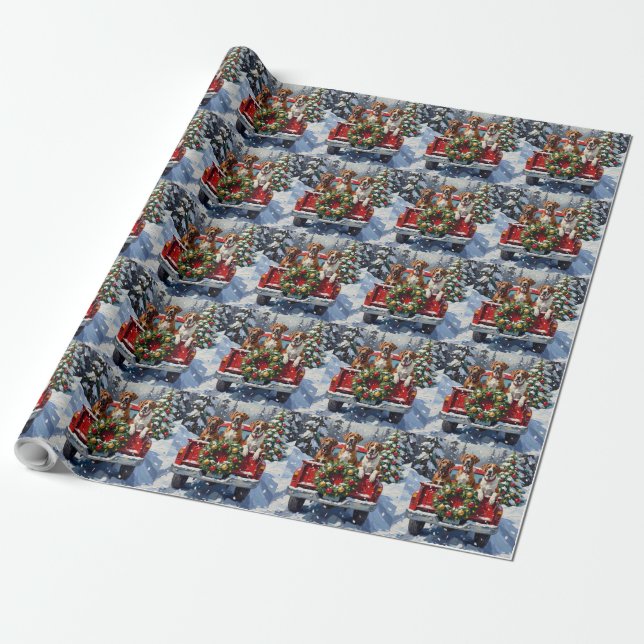 Great Dane Christmas Red Truck Holiday Wrapping Paper (Unrolled)