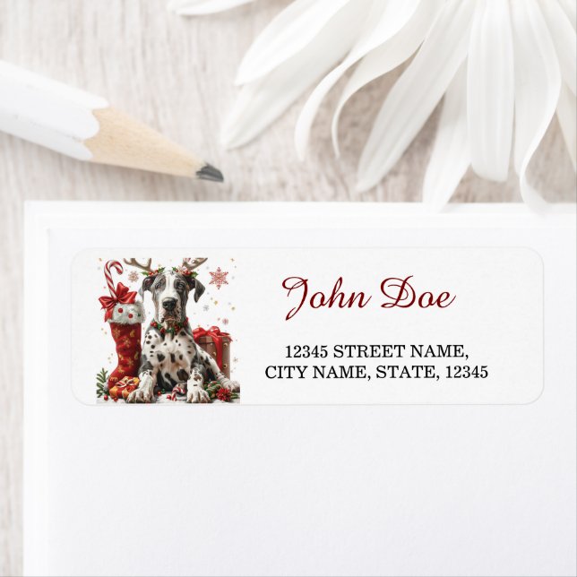 Great Dane Christmas Return Address Label (Insitu)
