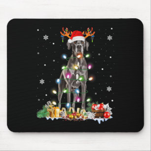 Great Dane Christmas Santa Hat Fairy Lights Pajama Mouse Pad