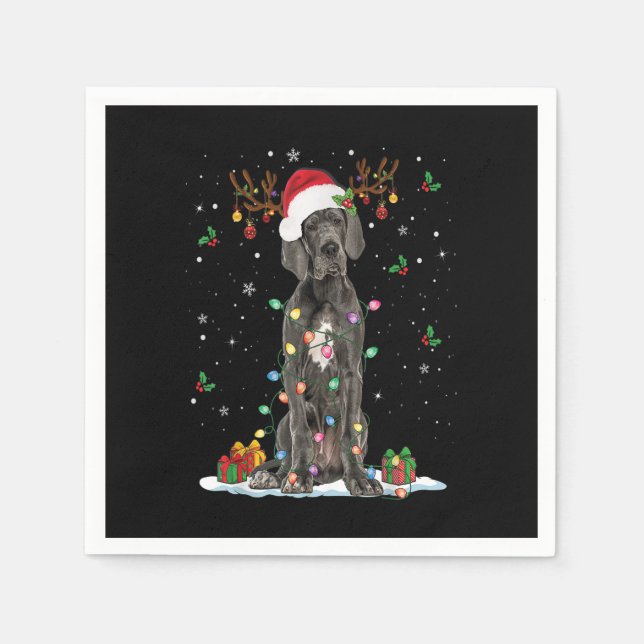 Great Dane Christmas Santa Hat Fairy Lights Pajama Napkin (Front)
